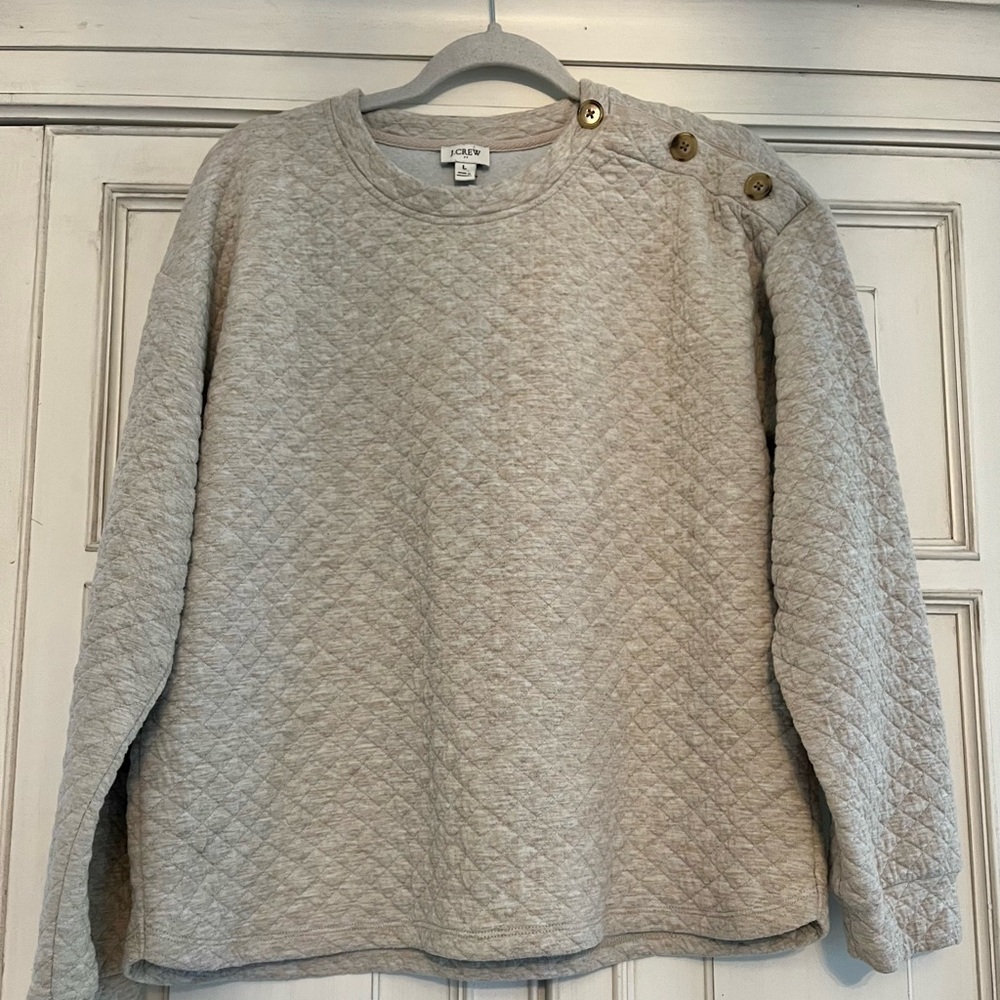 J. Crew Quilted Crewneck Sweatshirt with Shoulder Buttons – Light Tan